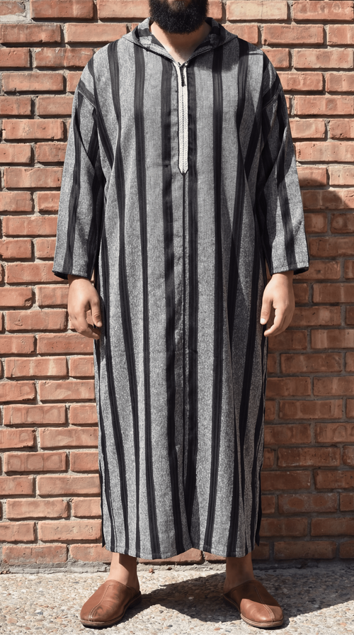 Black and Gray Striped Jellaba