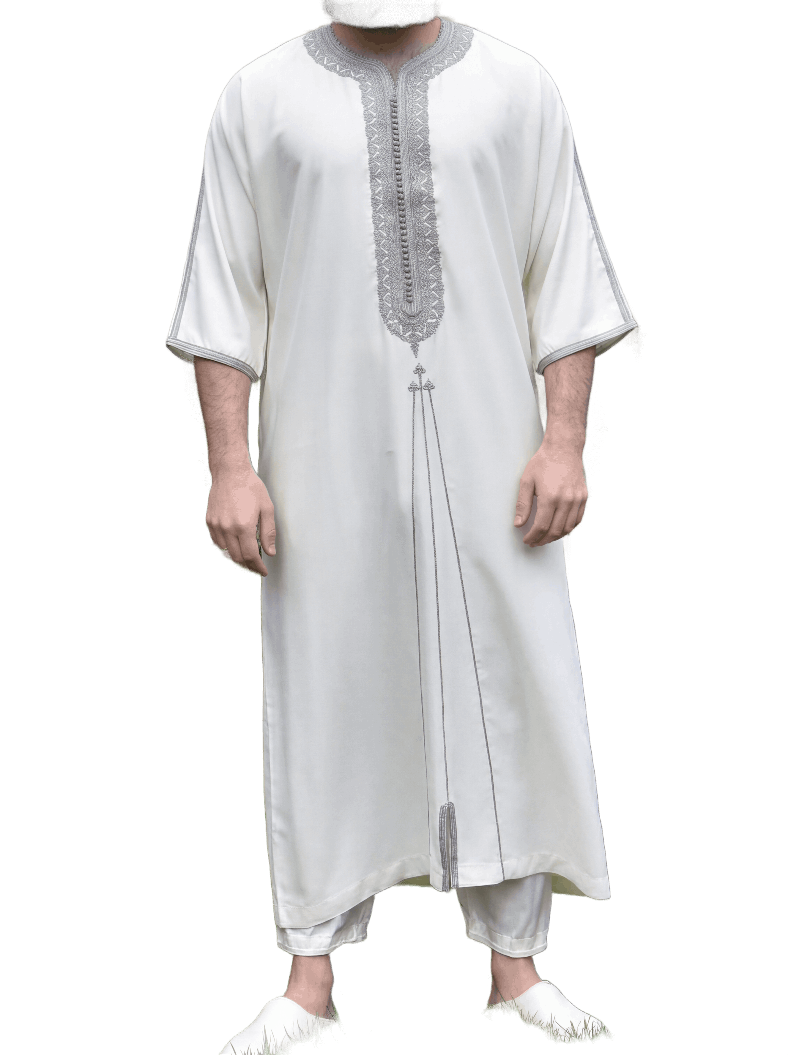 Premium Gandoura - White and Gray / 135cm